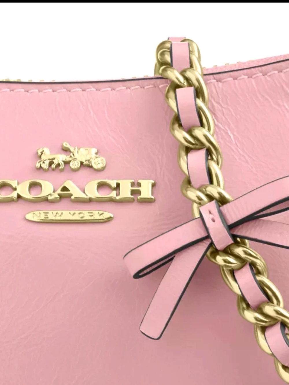 Coach Pink Leather Shoulder Bag with Gold Chain Accents - Picture 2 of 12